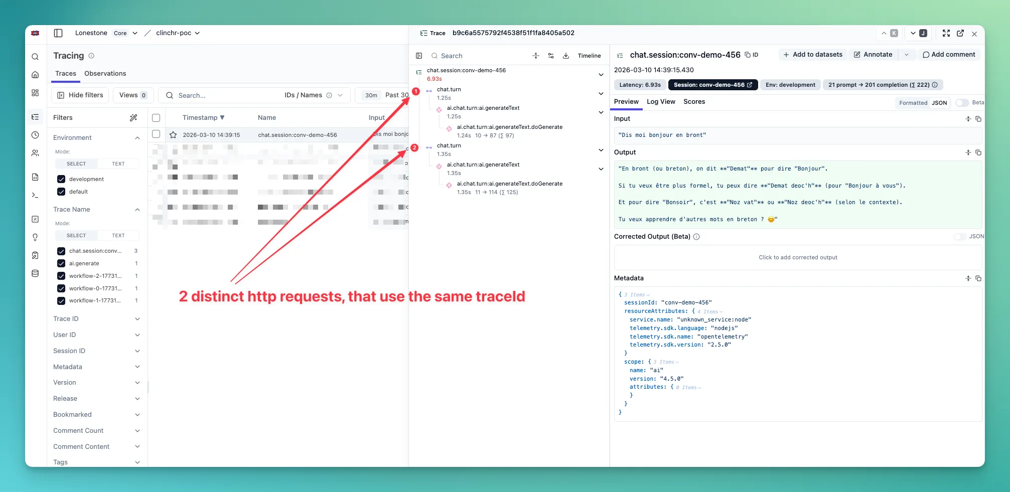 Langfuse chat turns merged