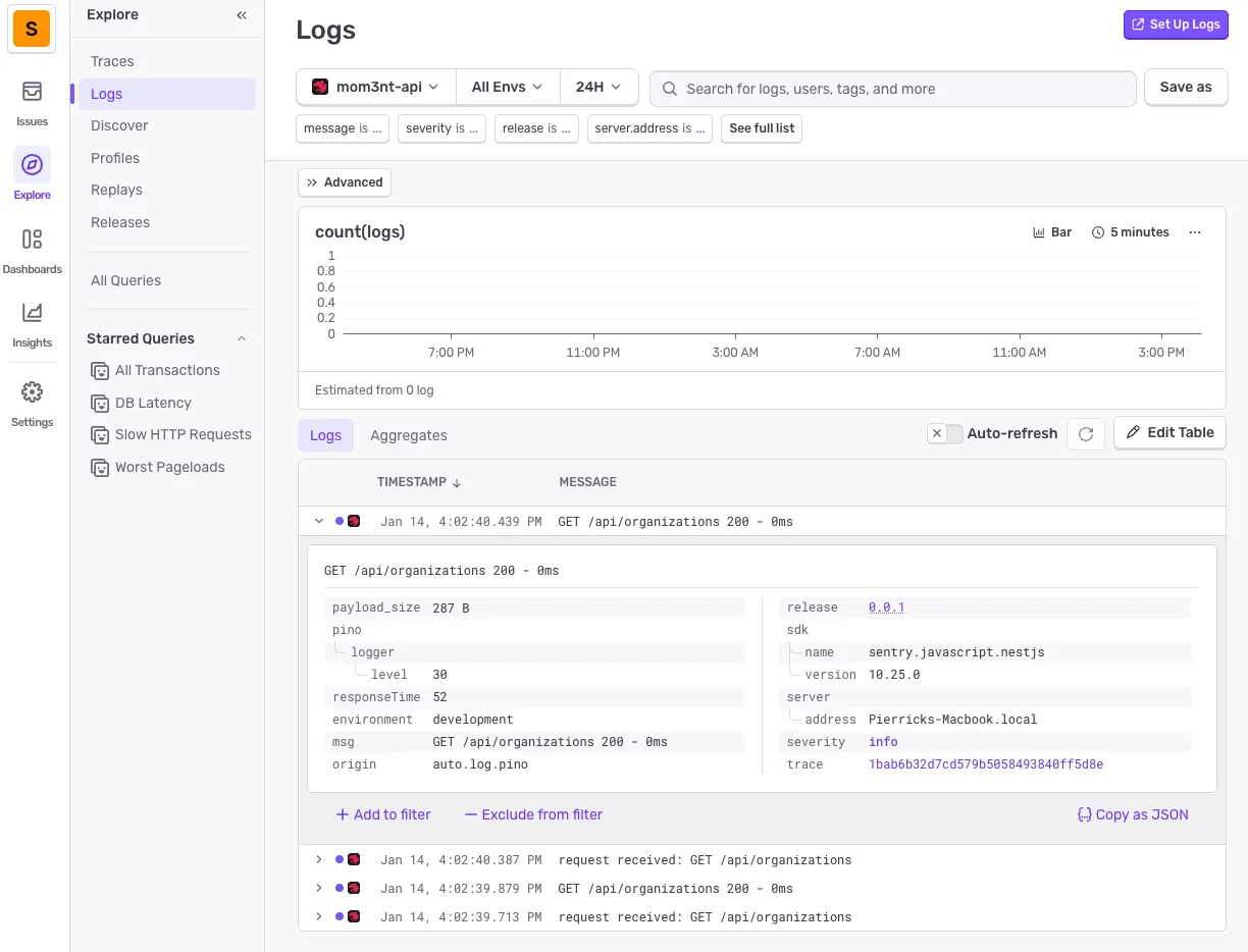 Sentry logs